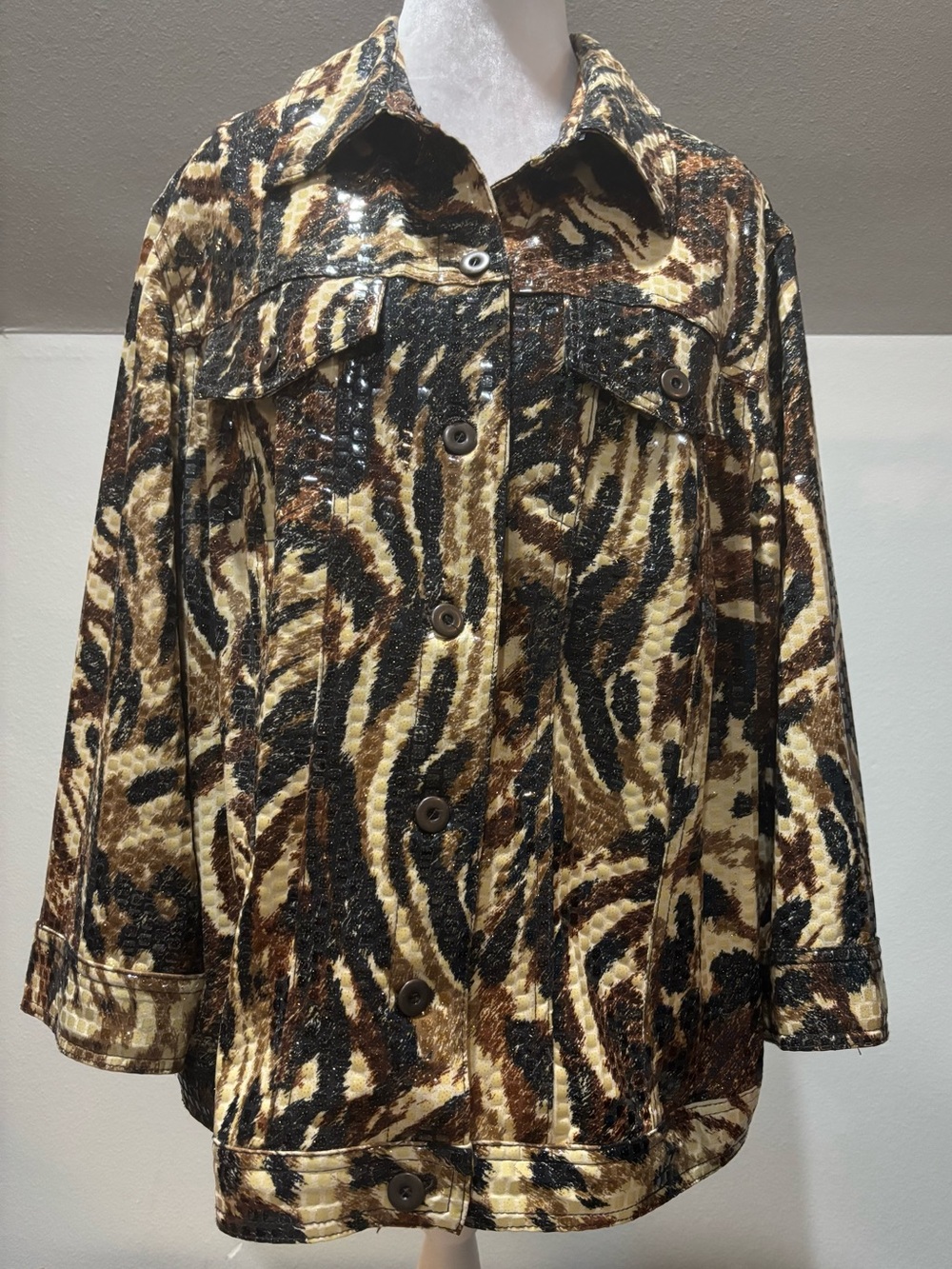 Preowned Womens Ruby Rd Animal Print Sequin Button Front Jacket Sz 18 18W